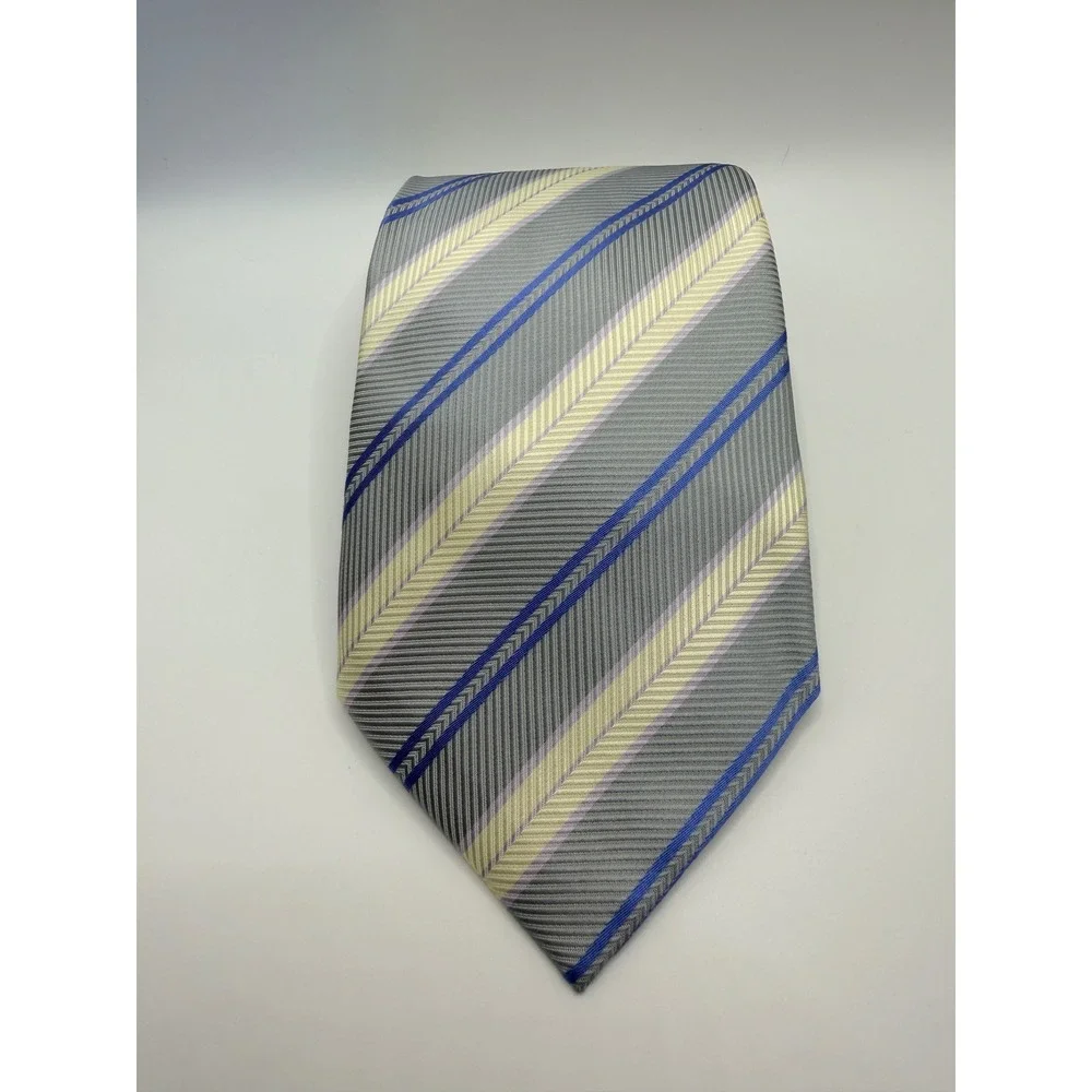 Gucci Mens Silk Tie Grey Blue Cream Diagonal Stripe Hand Made Italy 3.75 Inch